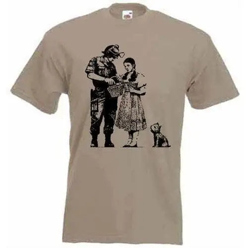 Banksy Stop And Search Mens T-Shirt L / Khaki