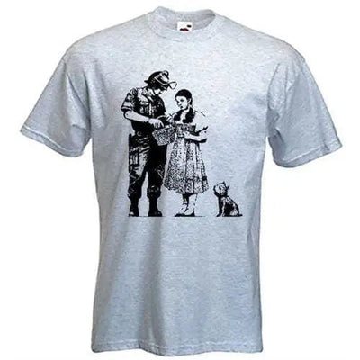 Banksy Stop And Search Mens T-Shirt L / Light Grey