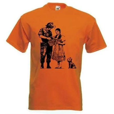 Banksy Stop And Search Mens T-Shirt L / Orange