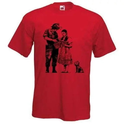 Banksy Stop And Search Mens T-Shirt L / Red