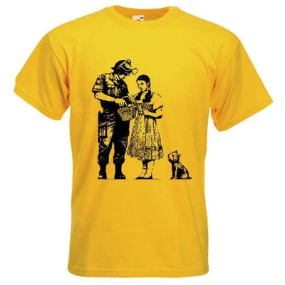 Banksy Stop And Search Mens T-Shirt L / Yellow
