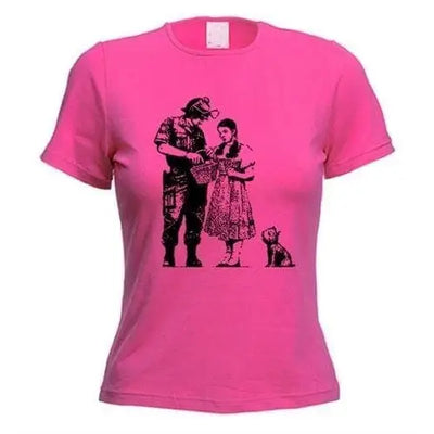 Banksy Stop And Search Womens T-Shirt M / Dark Pink
