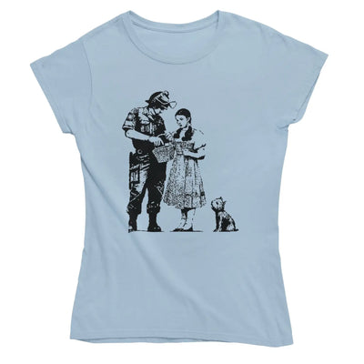 Banksy Stop And Search Womens T-Shirt M / Light Blue