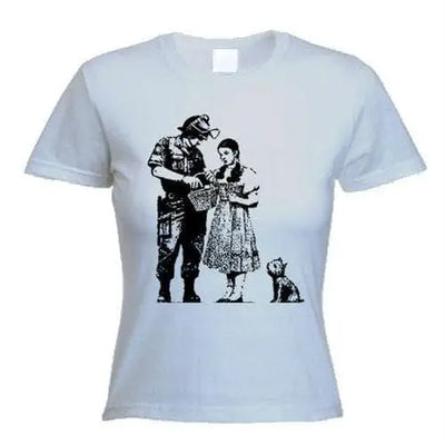 Banksy Stop And Search Womens T-Shirt M / Light Grey