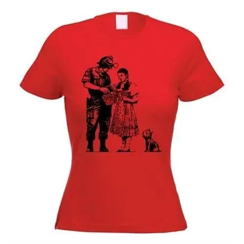 Banksy Stop And Search Womens T-Shirt M / Red