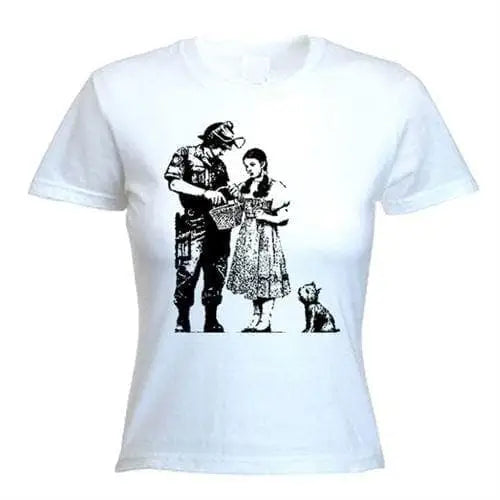 Banksy Stop And Search Womens T-Shirt M / White