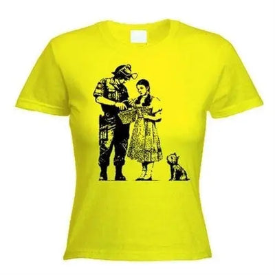 Banksy Stop And Search Womens T-Shirt M / Yellow