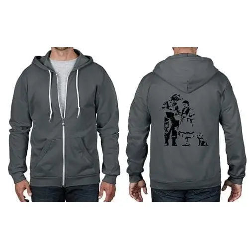 Banksy Stop & Search Full Zip Hoodie XXL / Charcoal