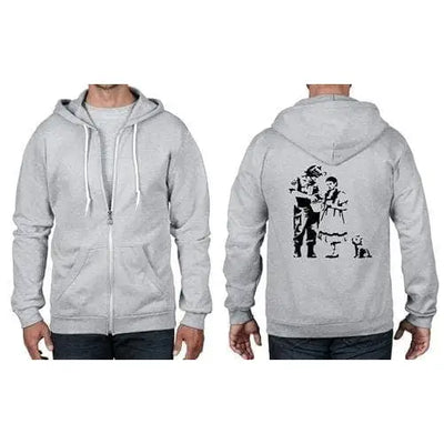 Banksy Stop & Search Full Zip Hoodie XXL / Heather Grey