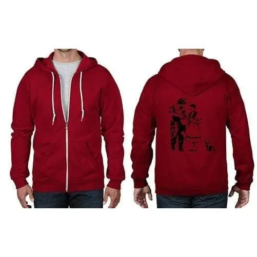 Banksy Stop & Search Full Zip Hoodie XXL / Red