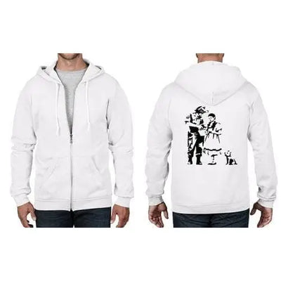 Banksy Stop & Search Full Zip Hoodie XXL / White