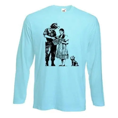 Banksy Stop & Search Long Sleeve T-Shirt XXL / Light Blue