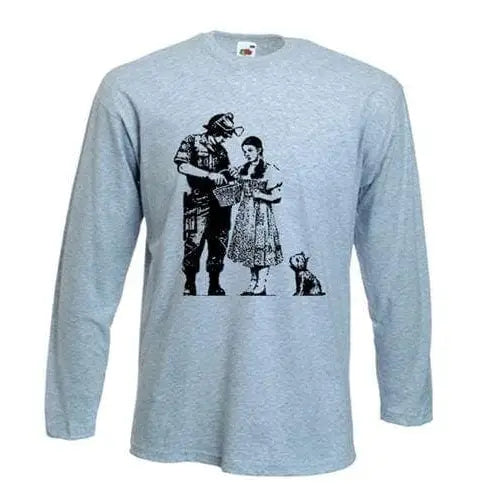 Banksy Stop & Search Long Sleeve T-Shirt XXL / Light Grey