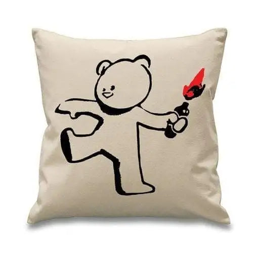 Banksy Teddy Bomber Cushion Cream