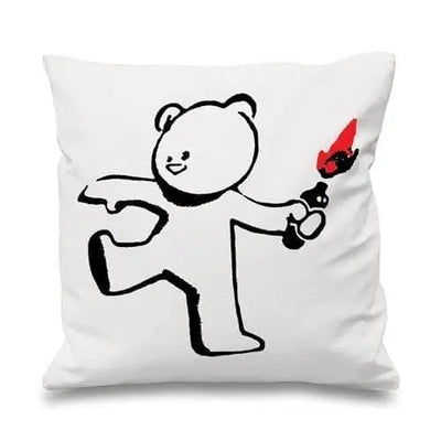 Banksy Teddy Bomber Cushion White