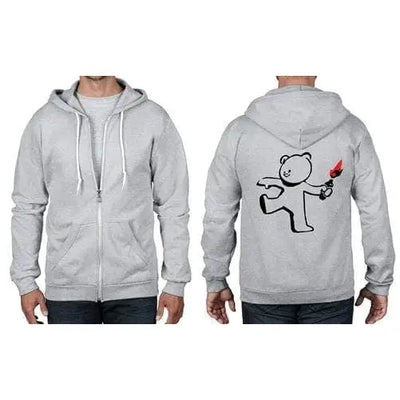 Banksy Teddy Bomber Full Zip Hoodie XL / Heather Grey