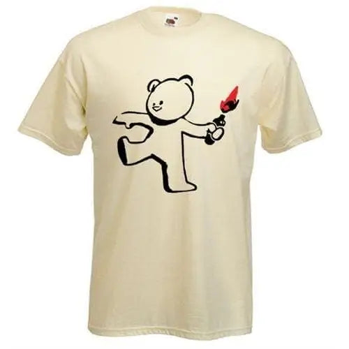 Banksy Teddy Bomber Mens T-Shirt M / Cream