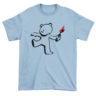 Banksy Teddy Bomber Mens T-Shirt M / Light Blue