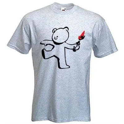Banksy Teddy Bomber Mens T-Shirt M / Light Grey