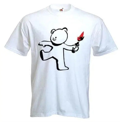 Banksy Teddy Bomber Mens T-Shirt M / White