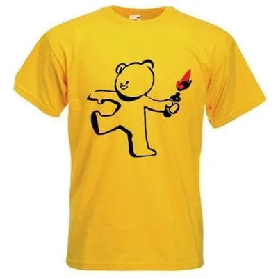 Banksy Teddy Bomber Mens T-Shirt M / Yellow