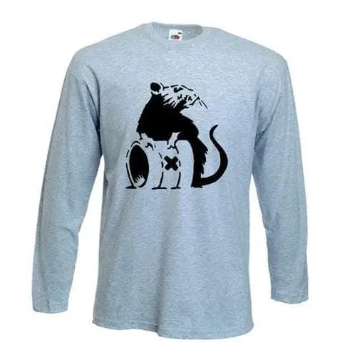 Banksy Toxic Rat Long Sleeve T-Shirt XXL / Light Grey