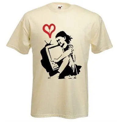Banksy TV Girl Mens T-Shirt S / Cream