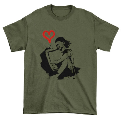 Banksy TV Girl Mens T-Shirt S / Khaki
