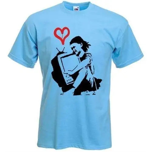 Banksy TV Girl Mens T-Shirt S / Light Blue
