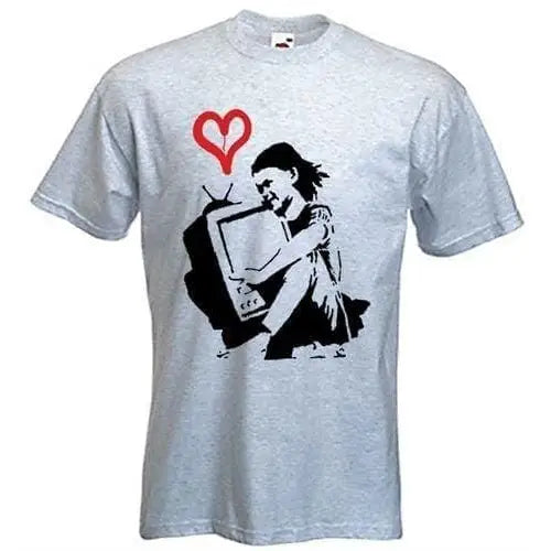 Banksy TV Girl Mens T-Shirt S / Light Grey
