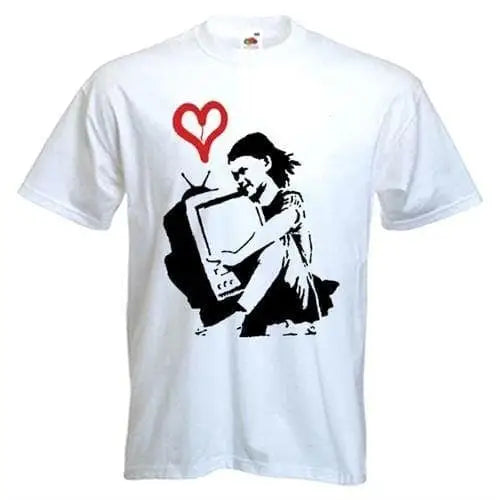 Banksy TV Girl Mens T-Shirt S / White