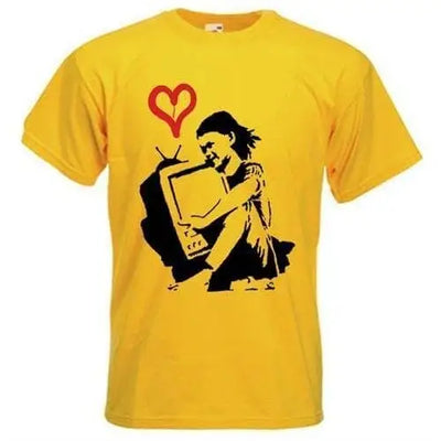 Banksy TV Girl Mens T-Shirt S / Yellow