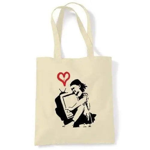 Banksy TV Girl Shoulder Bag Cream