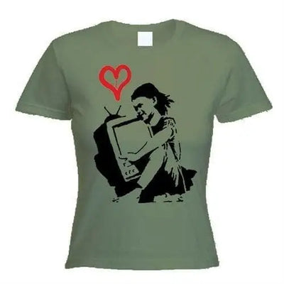 Banksy TV Girl Womens T-Shirt S / Khaki