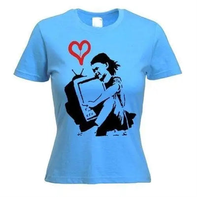 Banksy TV Girl Womens T-Shirt S / Light Blue