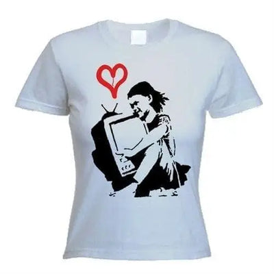 Banksy TV Girl Womens T-Shirt S / Light Grey