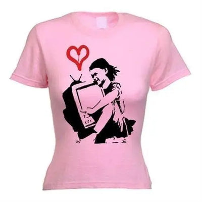Banksy TV Girl Womens T-Shirt S / Light Pink