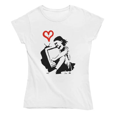 Banksy TV Girl Womens T-Shirt S / White