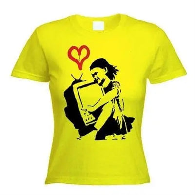 Banksy TV Girl Womens T-Shirt S / Yellow