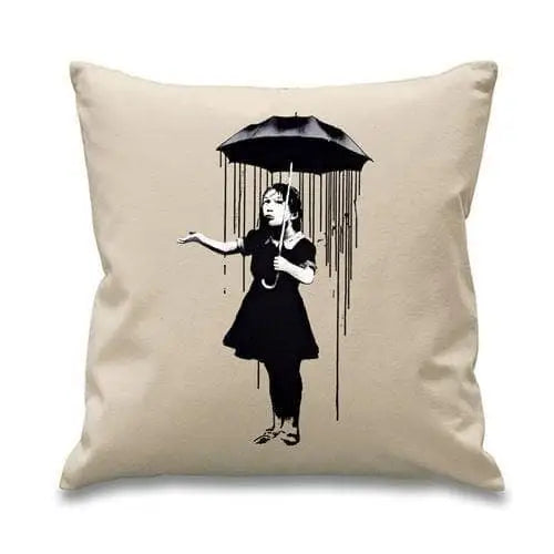 Banksy Umbrella Girl Nola Cushion Cream