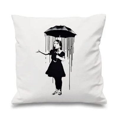 Banksy Umbrella Girl Nola Cushion White