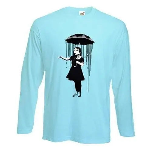 Banksy Umbrella Girl Nola Long Sleeve T-Shirt M / Light Blue