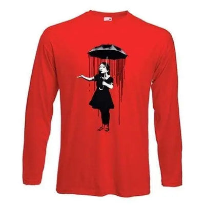 Banksy Umbrella Girl Nola Long Sleeve T-Shirt M / Red