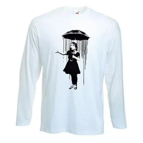 Banksy Umbrella Girl Nola Long Sleeve T-Shirt M / White