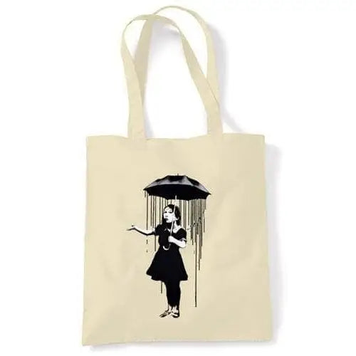 Banksy Umbrella Girl Nola  Shoulder Bag Cream