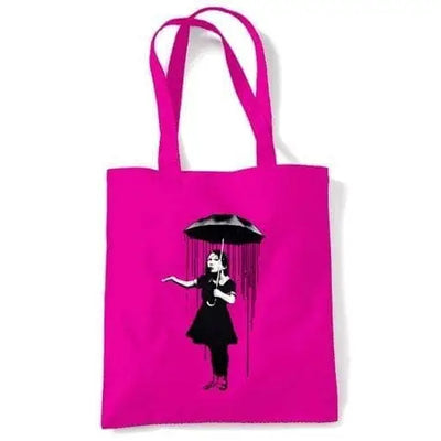 Banksy Umbrella Girl Nola  Shoulder Bag Dark Pink