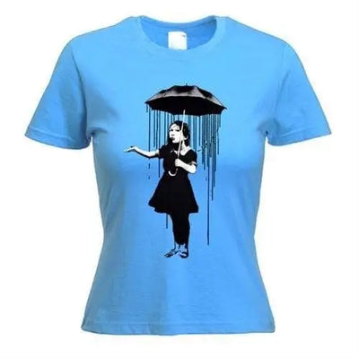 Banksy Umbrella Girl Nola Women's T-Shirt XL / Blue