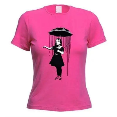 Banksy Umbrella Girl Nola Women's T-Shirt XL / Dark Pink