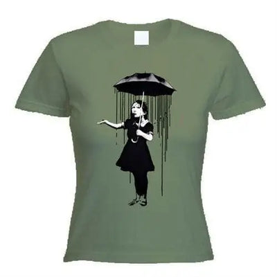 Banksy Umbrella Girl Nola Women's T-Shirt XL / Khaki