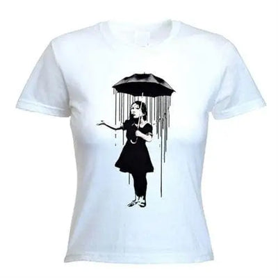 Banksy Umbrella Girl Nola Women's T-Shirt XL / White